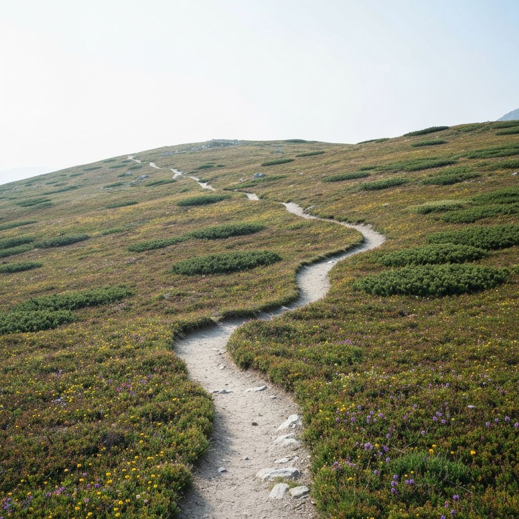 Alpine hiking terrain through vegetation